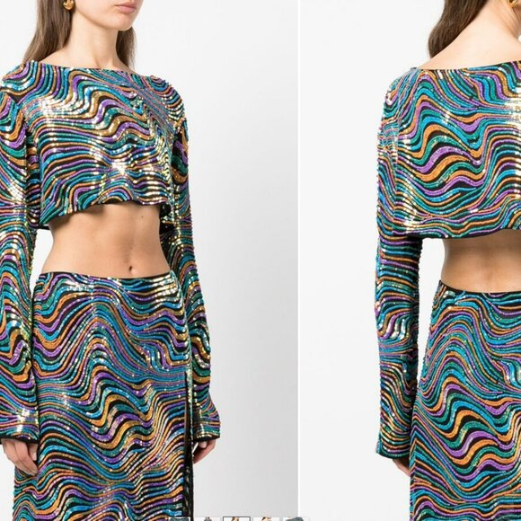 Sally LaPointe Swirl-Sequin Cropped Top - Picture 1 of 3
